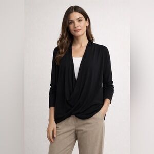 H by Halston Black Long Sleeve Draped Crossover Open Front Cardigan Womens XS